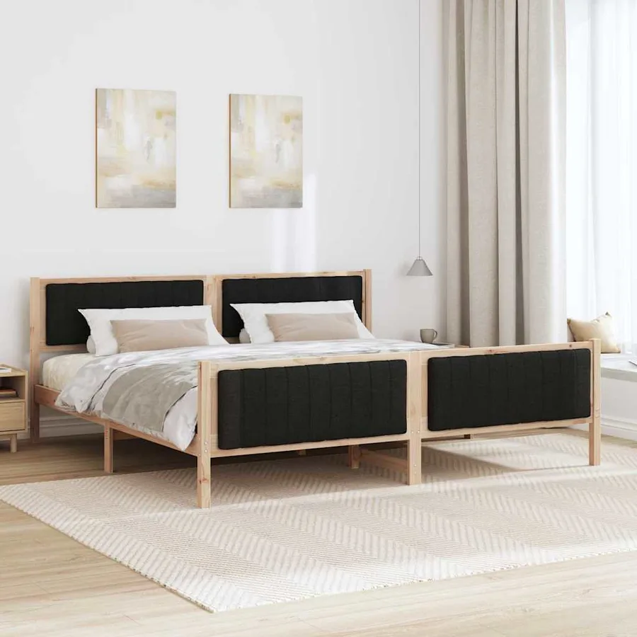 Cadre de lit Marron et noir 200 x 200 cm Bois massif en pin - 4