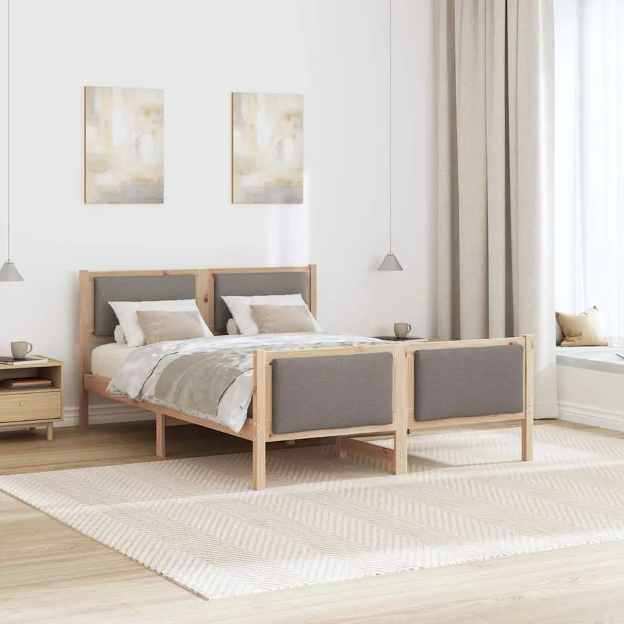 Cadre de lit avec tête de lit Taupe 140 x 200 cm tissu - 4