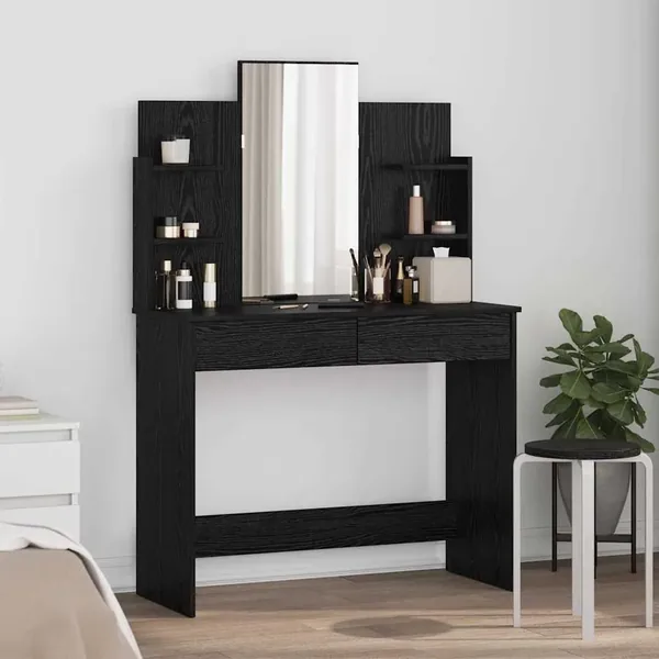 Table de maquillage avec miroir Chêne noir 96 x 39 x 142 cm