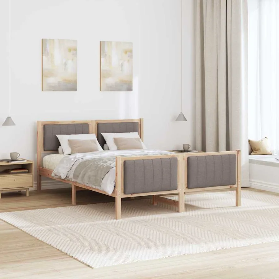 Cadre de lit Marron et taupe 140 x 200 cm Bois massif en pin - 4