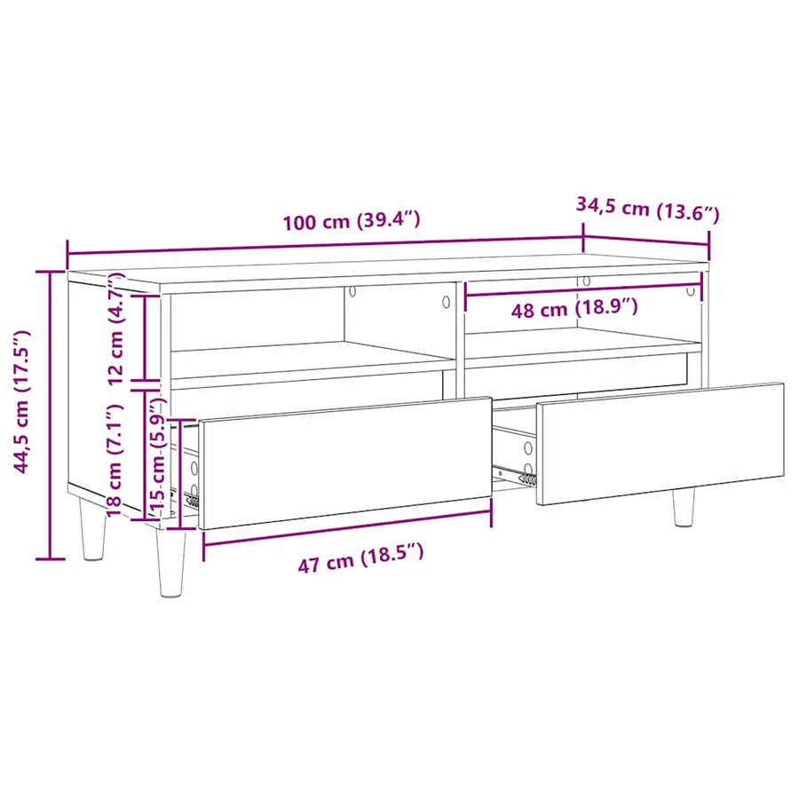 Meuble TV 100 x 34,5 x 44,5 cm Chêne artisanal - 13