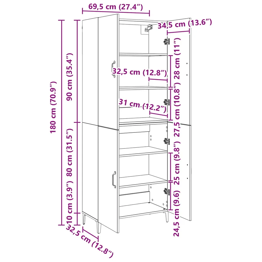 Haut Armoire 2 pcs Bois ancien Bois d'ingénierie - 12