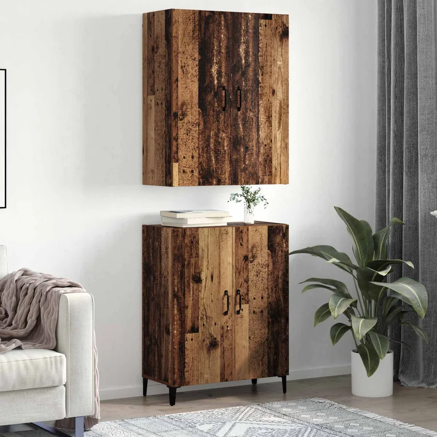 Haut Armoire 2 pcs Bois ancien Bois d'ingénierie - 4