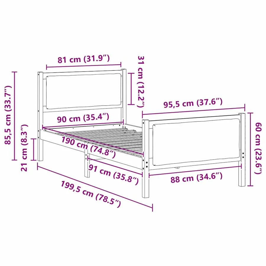 Cadre de lit avec tête de lit Gris clair 90 x 190 cm tissu - 11