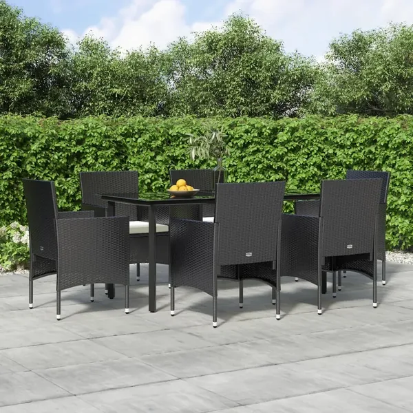 Garden dining set with cushions 7 pcs Black
