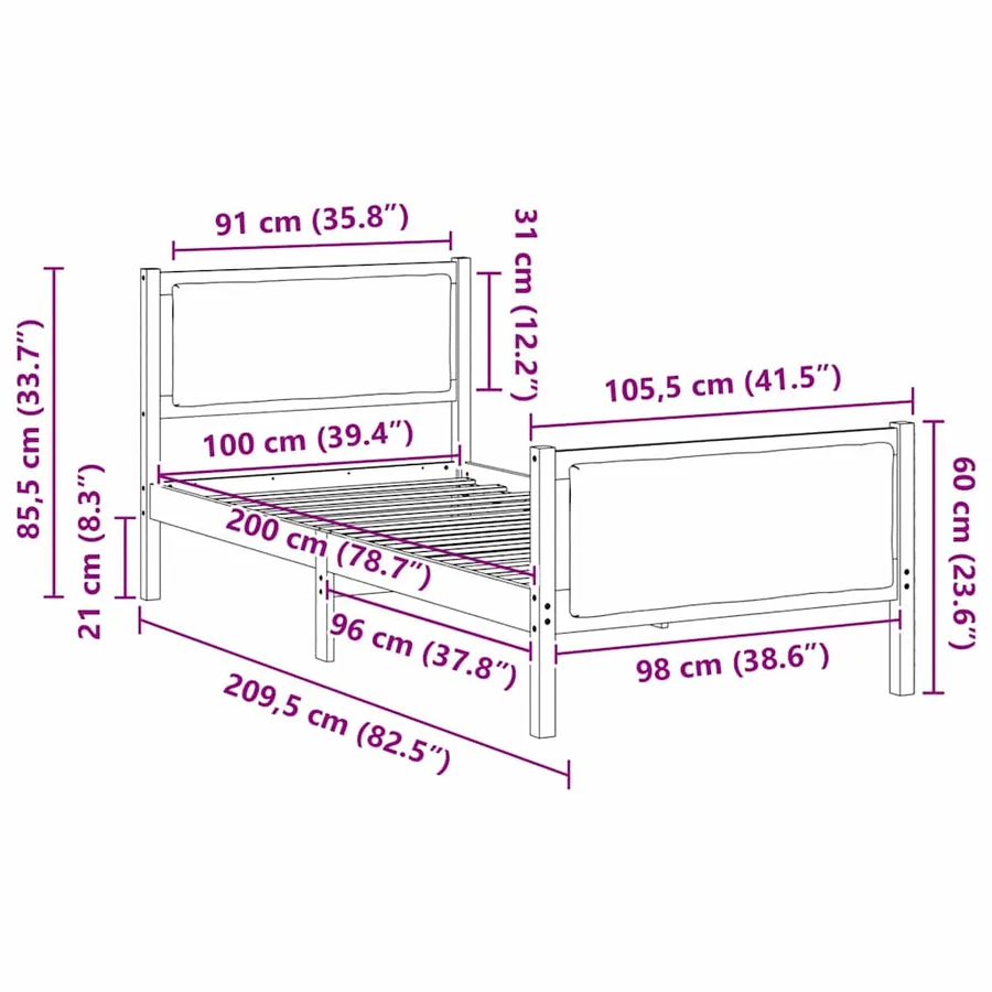 Cadre de lit avec tête de lit Gris clair 100 x 200 cm tissu - 11
