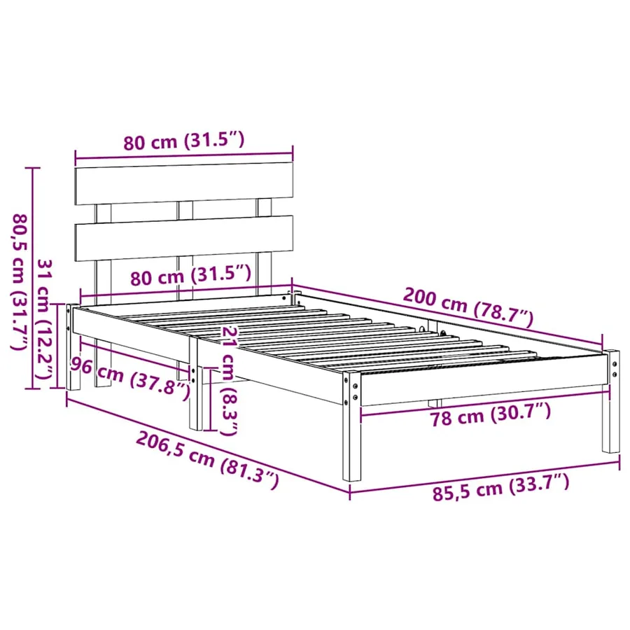 Cadre de lit Marron 80 x 200 cm Bois de pin massif - 10