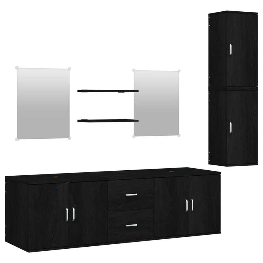Ensemble de meubles salle de bain 7 pcs noir bois d'ingénierie - 2