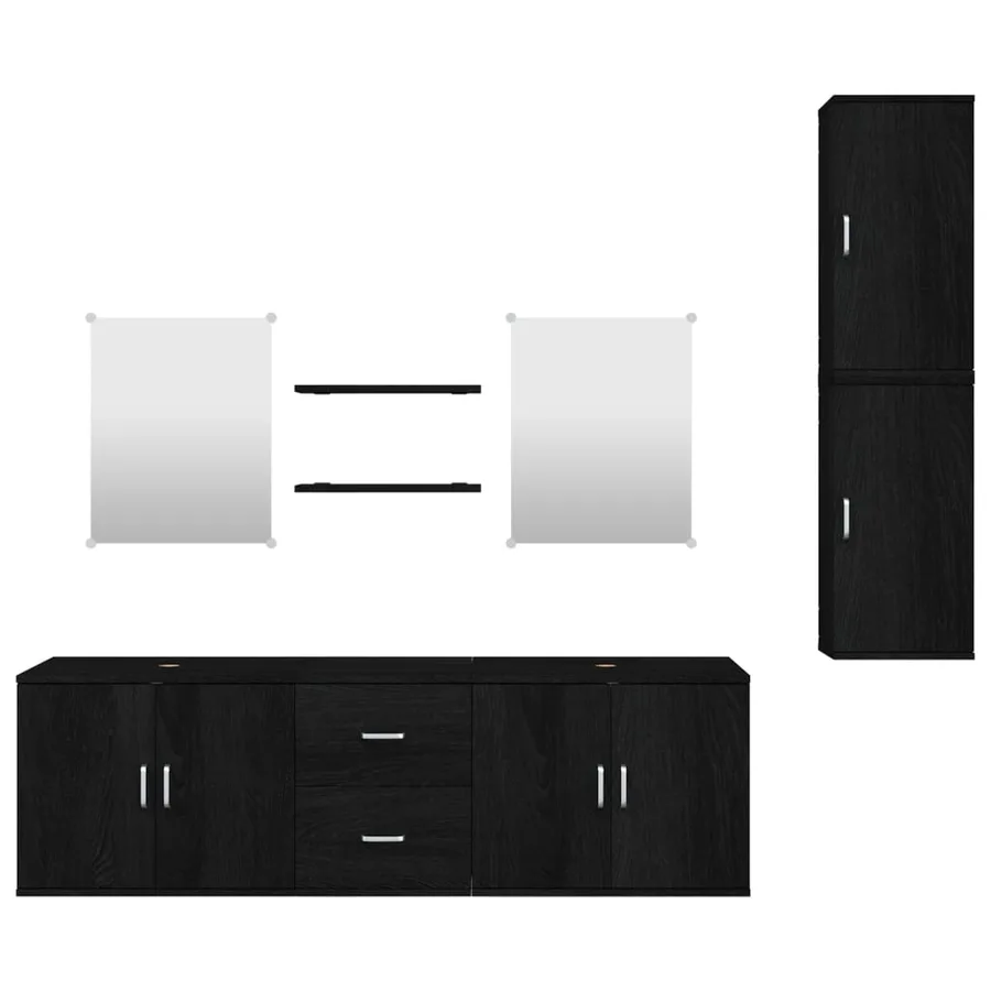 Ensemble de meubles salle de bain 7 pcs noir bois d'ingénierie - 4