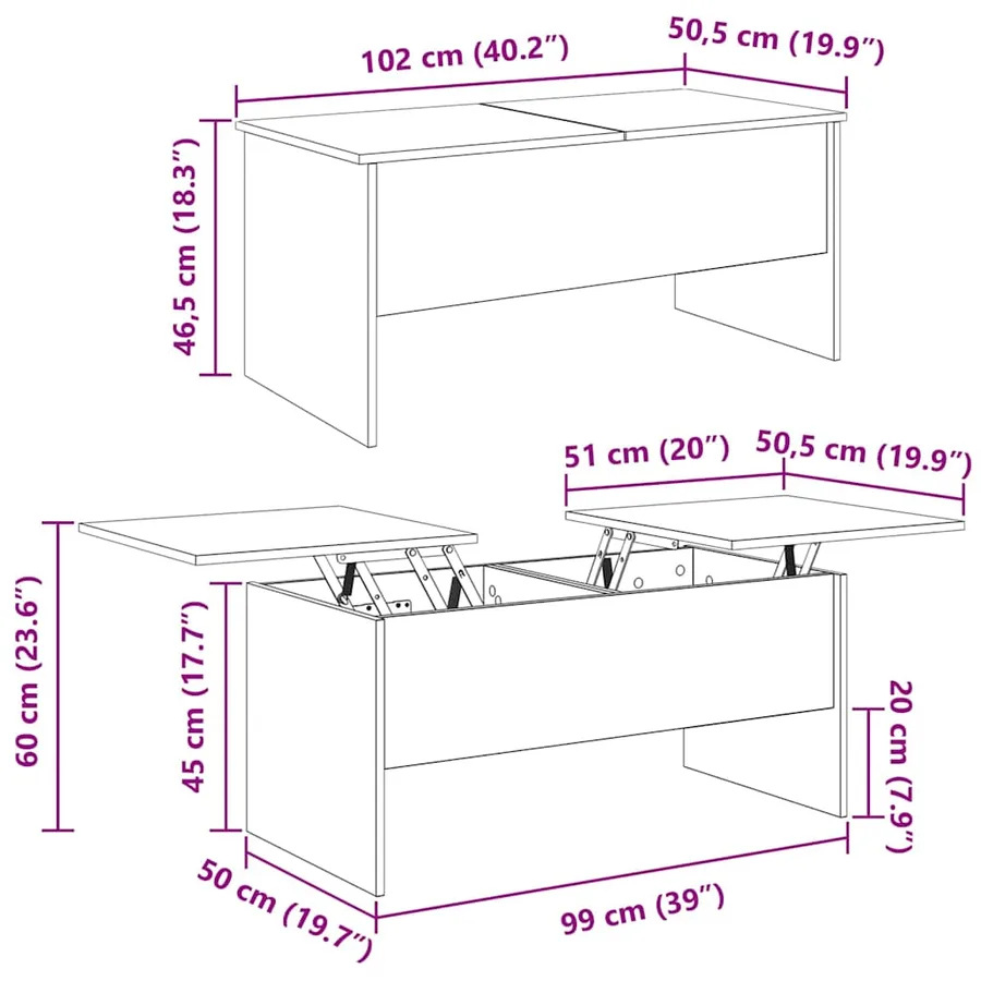 Table basse Chêne artisanal 102 x 50,5 x 46,5 cm - 12