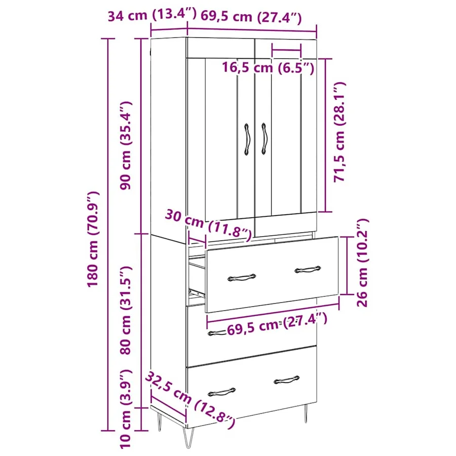 Haut Armoire Chêne artisanal 69,5 x 34 x 90 cm - 15