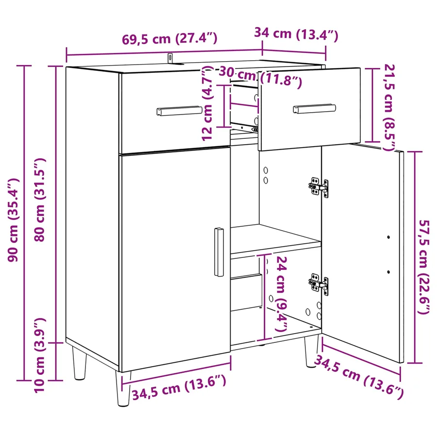 Buffet chêne artisanal 34 x 69,5 x 89 cm Bois d'ingénierie - 13