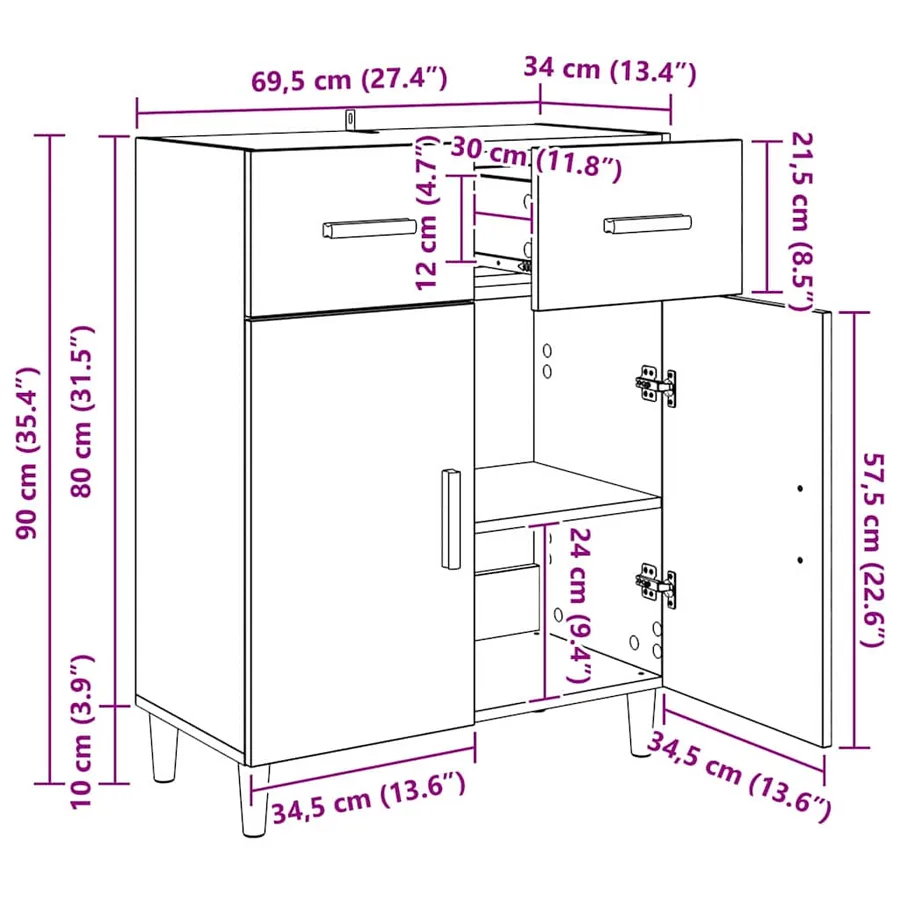 Buffet chêne artisanal 34 x 69,5 x 89 cm Bois d'ingénierie - 14