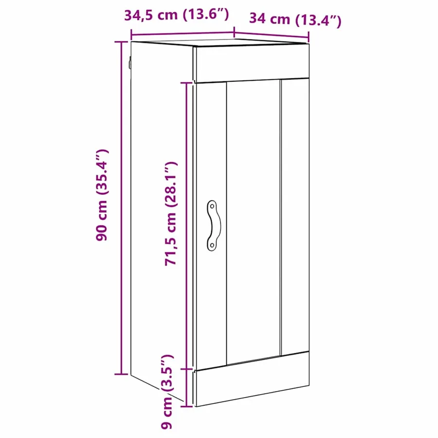 Meuble mural Chêne noir 34,5 x 34 x 90 cm Bois d'ingénierie - 8
