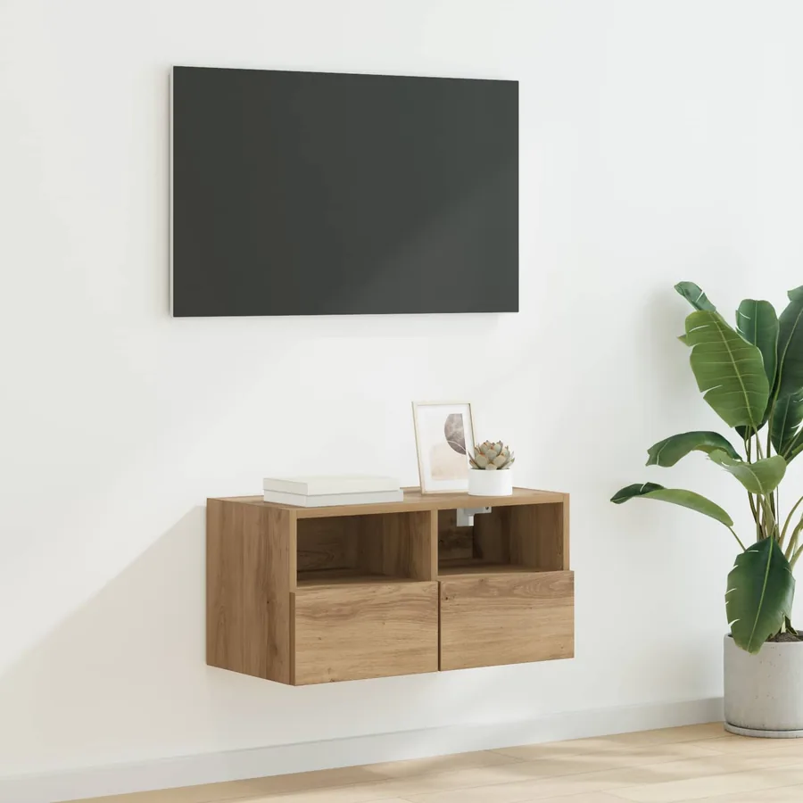 Meuble TV mural 60 x 30 x 30 cm Chêne artisanal