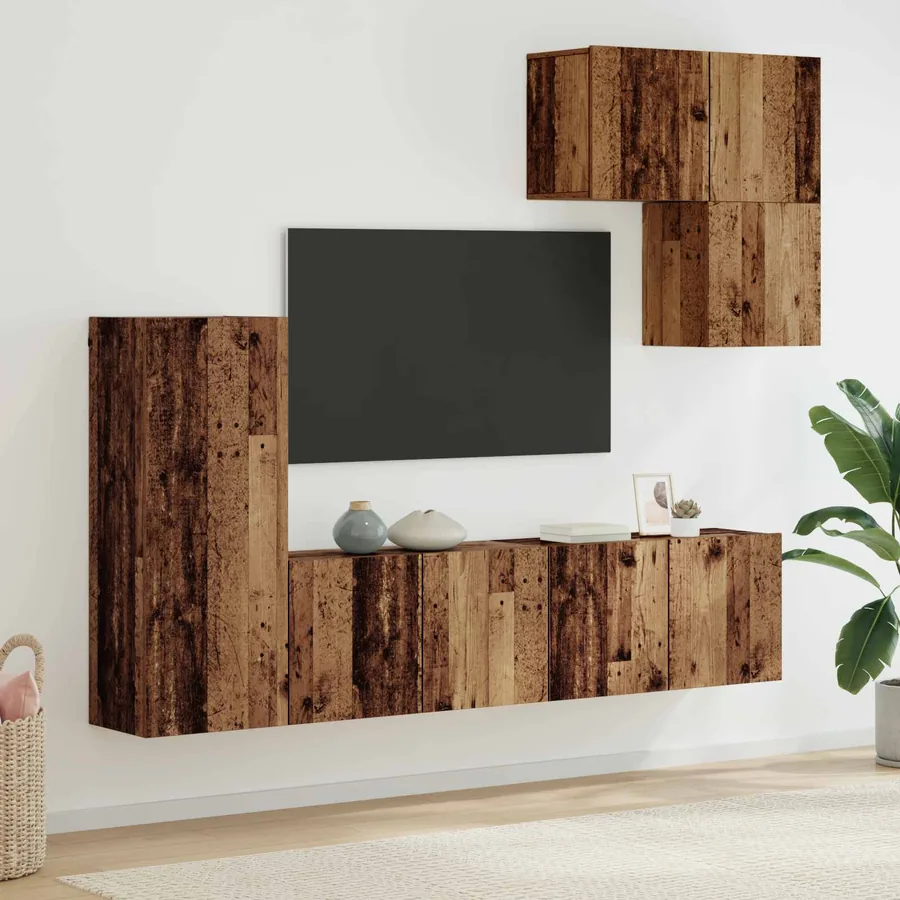 Unité murale de TV 5 pcs Bois Ancien Bois d'ingénierie