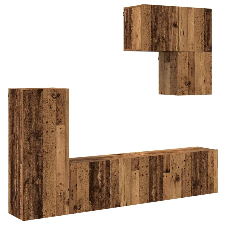 Unité murale de TV 5 pcs Bois Ancien Bois d'ingénierie - 2