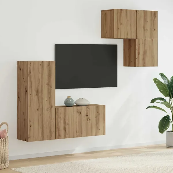 Meuble TV 4 pcs Chêne artisanal Bois d'ingénierie