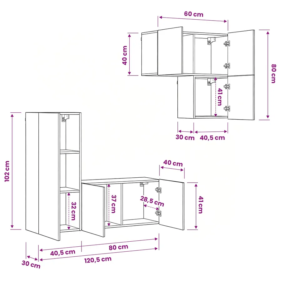 Meuble TV 4 pcs Chêne artisanal Bois d'ingénierie - 12