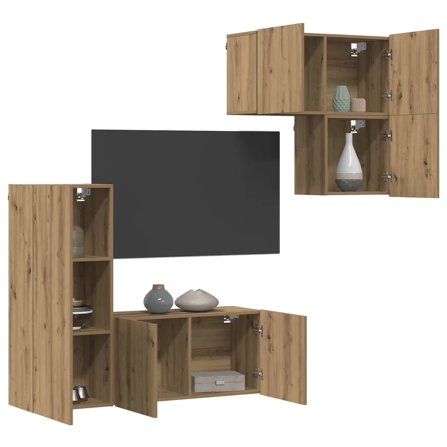 Meuble TV 4 pcs Chêne artisanal Bois d'ingénierie - 3