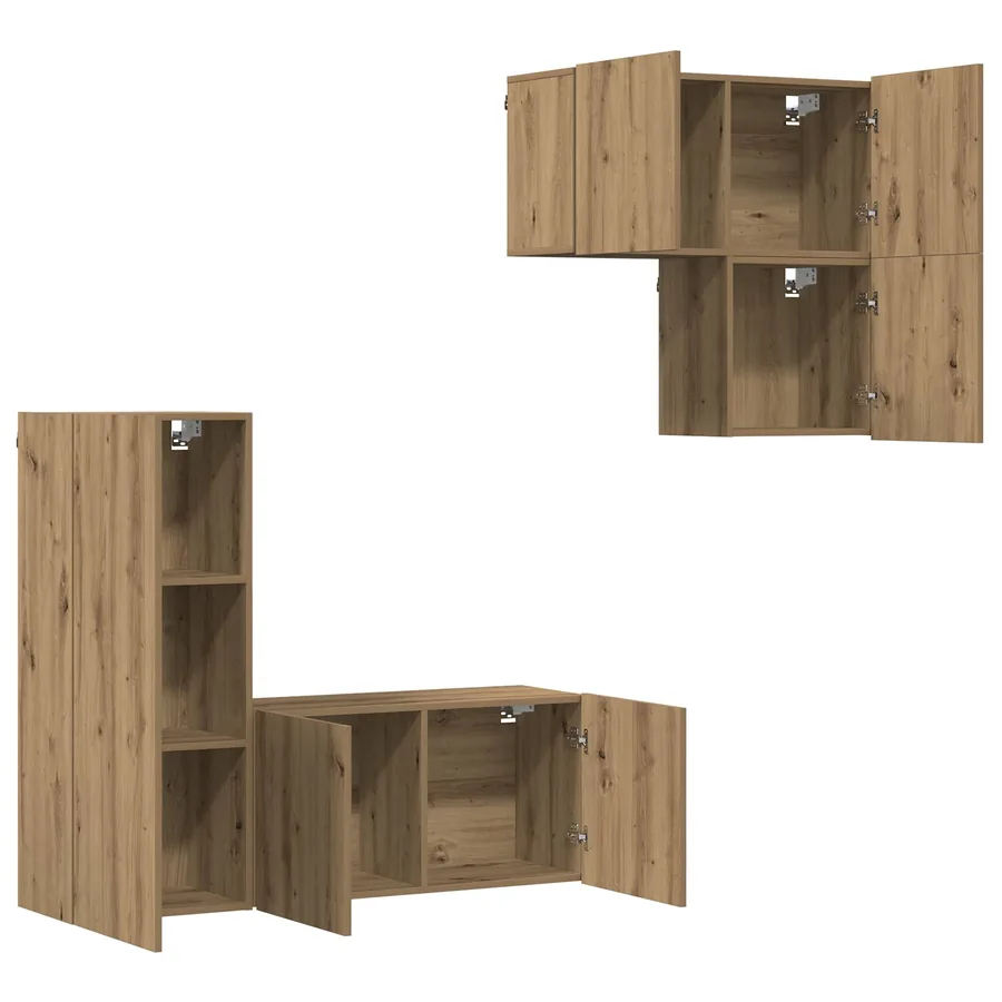 Meuble TV 4 pcs Chêne artisanal Bois d'ingénierie - 5