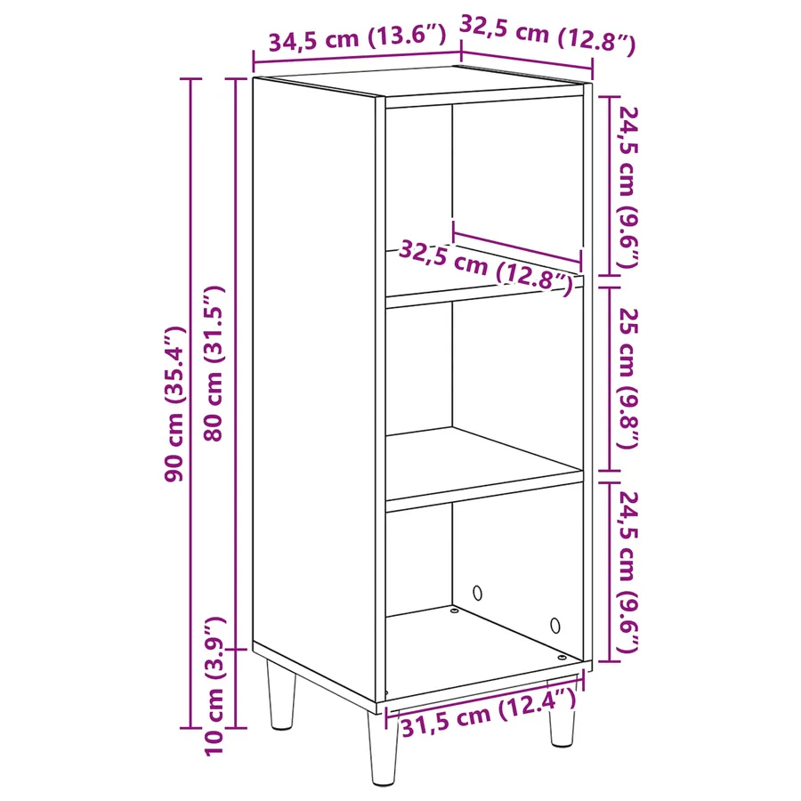Buffet Bois ancien 34,5 x 32,5 x 90 cm Bois d'ingénierie - 12