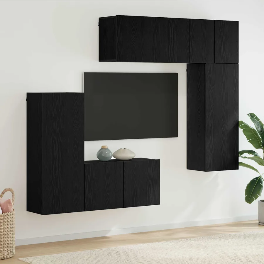 Unité murale de TV 5 pcs Chêne noir Bois d'ingénierie