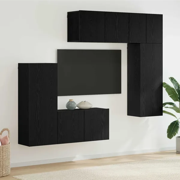 Unité murale de TV 5 pcs Chêne noir Bois d'ingénierie