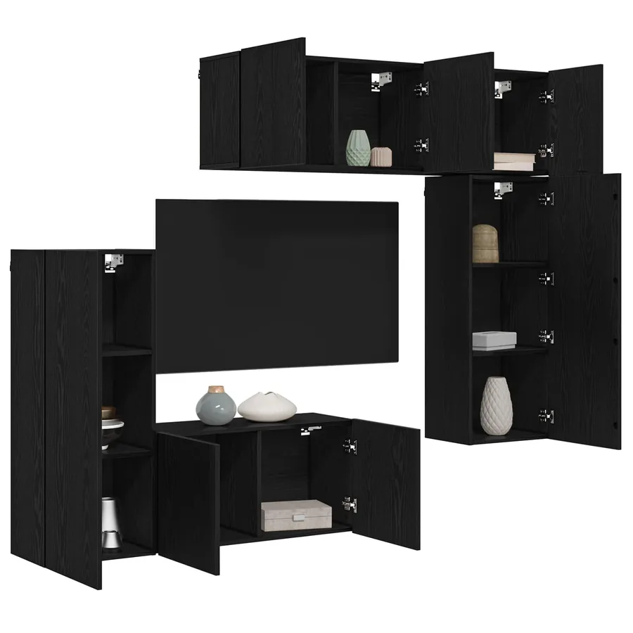 Unité murale de TV 5 pcs Chêne noir Bois d'ingénierie - 3