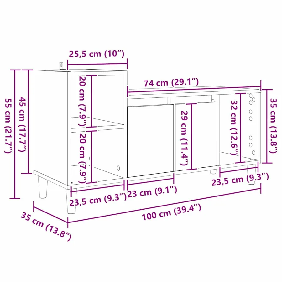 Meuble TV 100 x 35 x 55 cm Chêne artisanal Bois d'ingénierie - 14