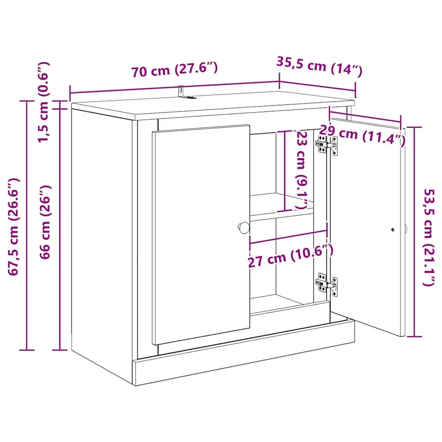 Buffet Chêne noir 70 x 35,5 x 67,5 cm Bois d'ingénierie - 14