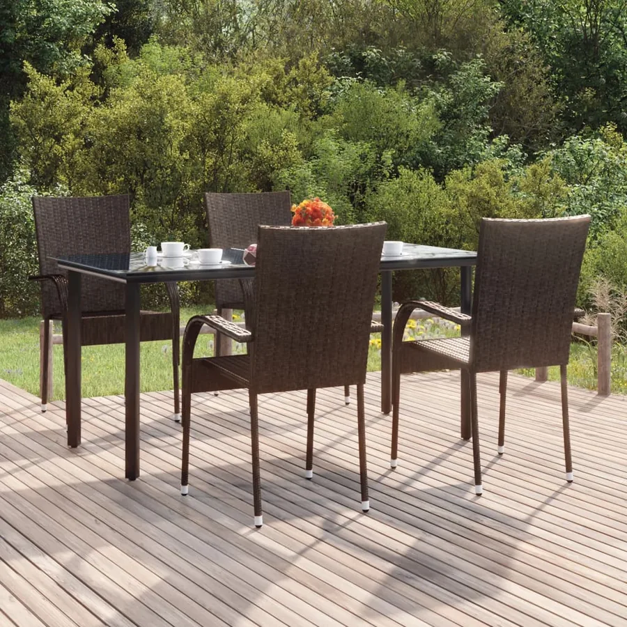 Ensemble à manger de jardin 5 pcs Marron Résine tressée