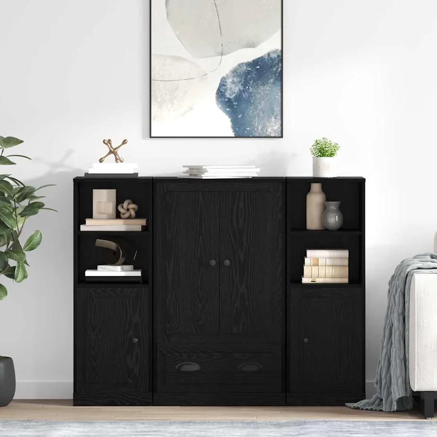 Haut Armoire avec tiroir 3 pcs Chêne noir Bois d'ingénierie