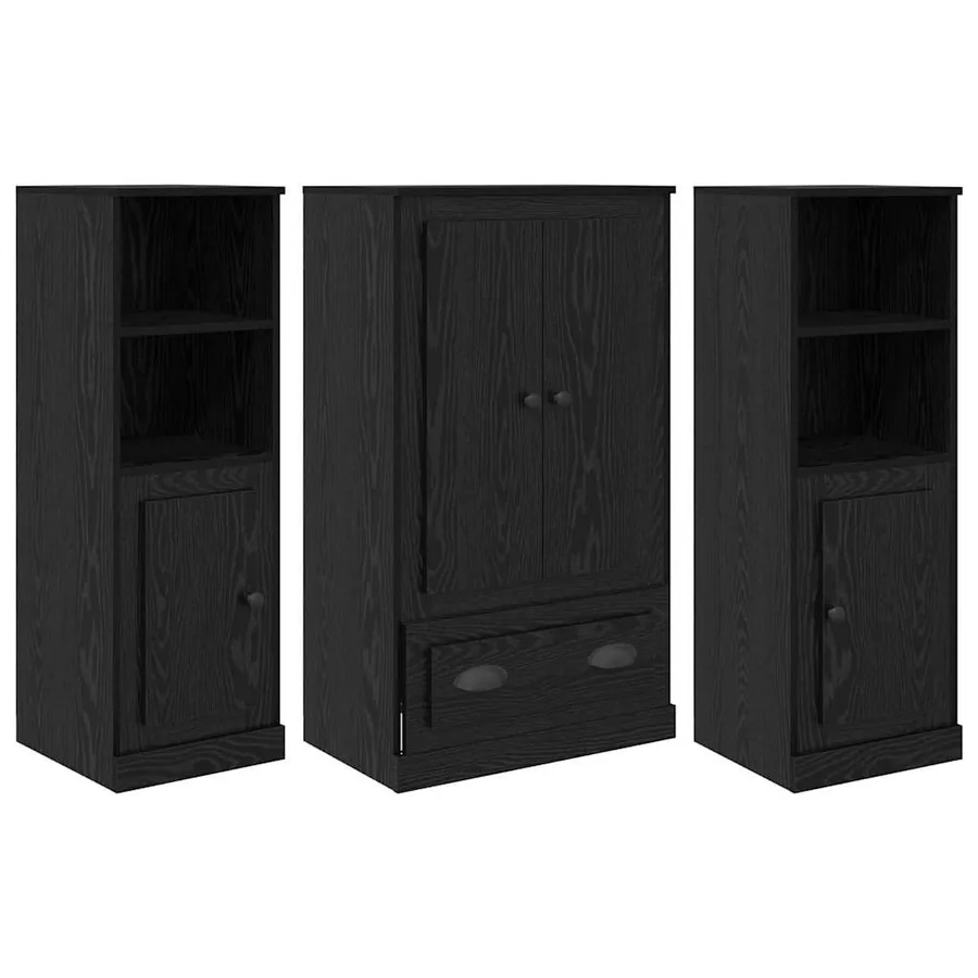 Haut Armoire avec tiroir 3 pcs Chêne noir Bois d'ingénierie - 2