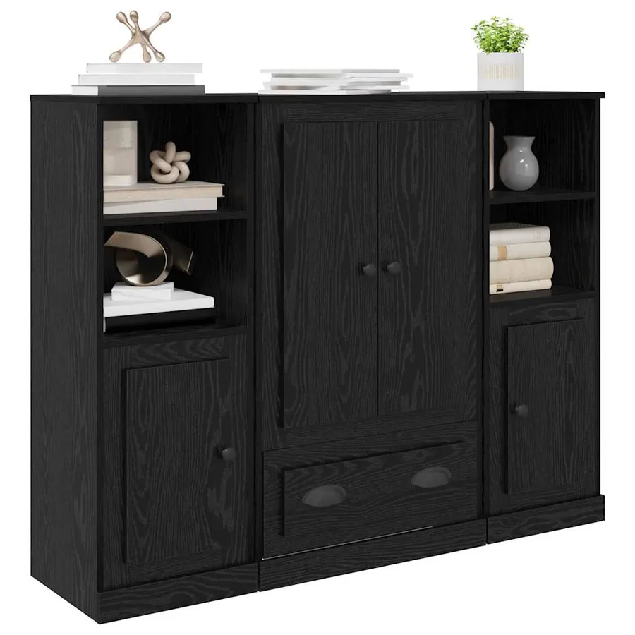 Haut Armoire avec tiroir 3 pcs Chêne noir Bois d'ingénierie - 3