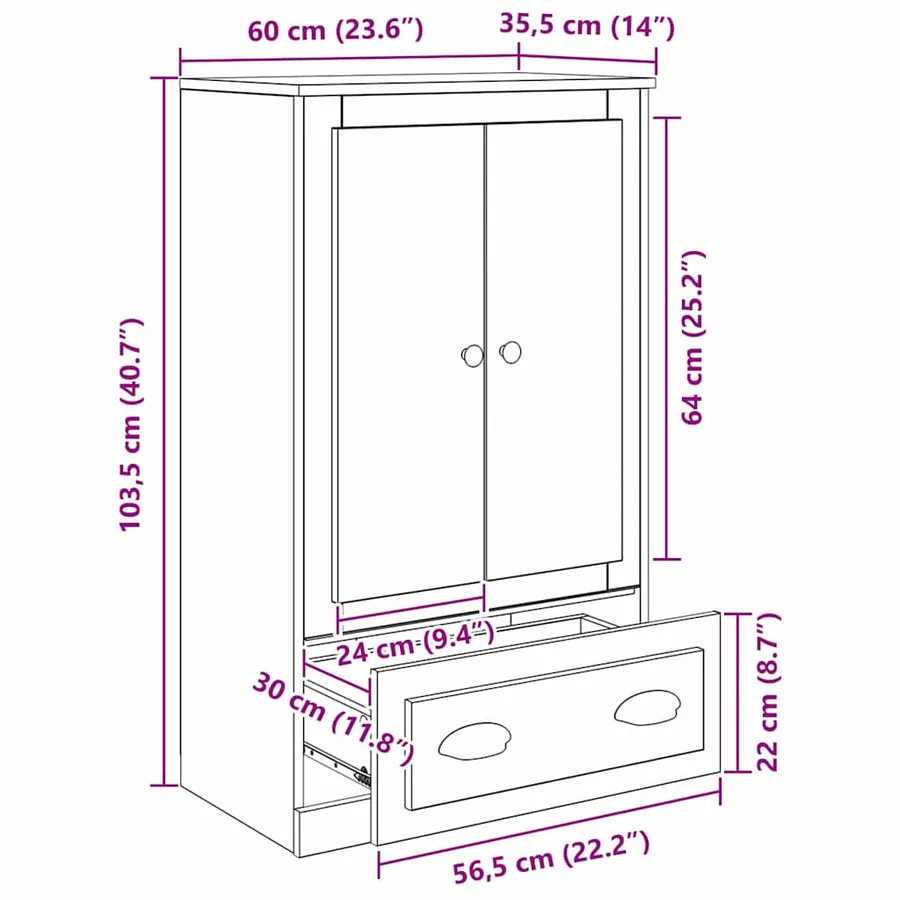 Haut Armoire Bois Ancien 60 x 35,5 x 103,5 cm Bois d'ingénierie - 11