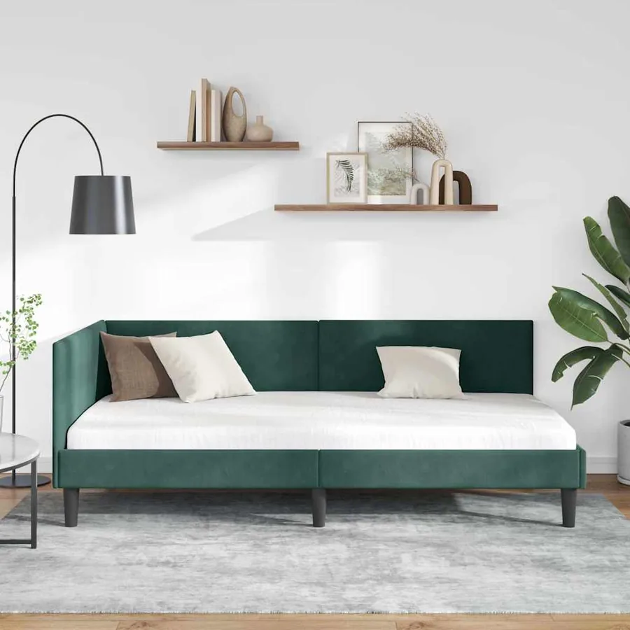 Cadre de lit d'angle Vert foncé 90 cm x 190 cm Velours - 3