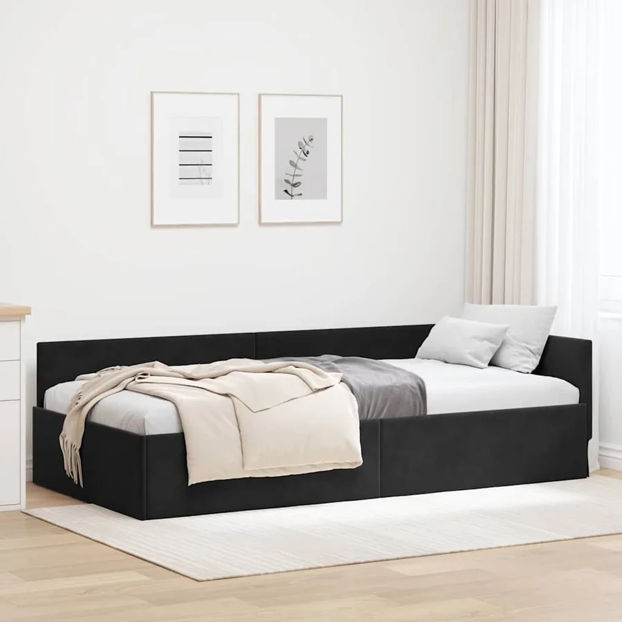 Cadre de lit d'angle Noir 90 cm x 200 cm Velours