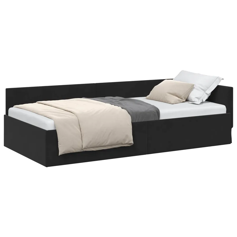 Cadre de lit d'angle Noir 90 cm x 200 cm Velours - 2