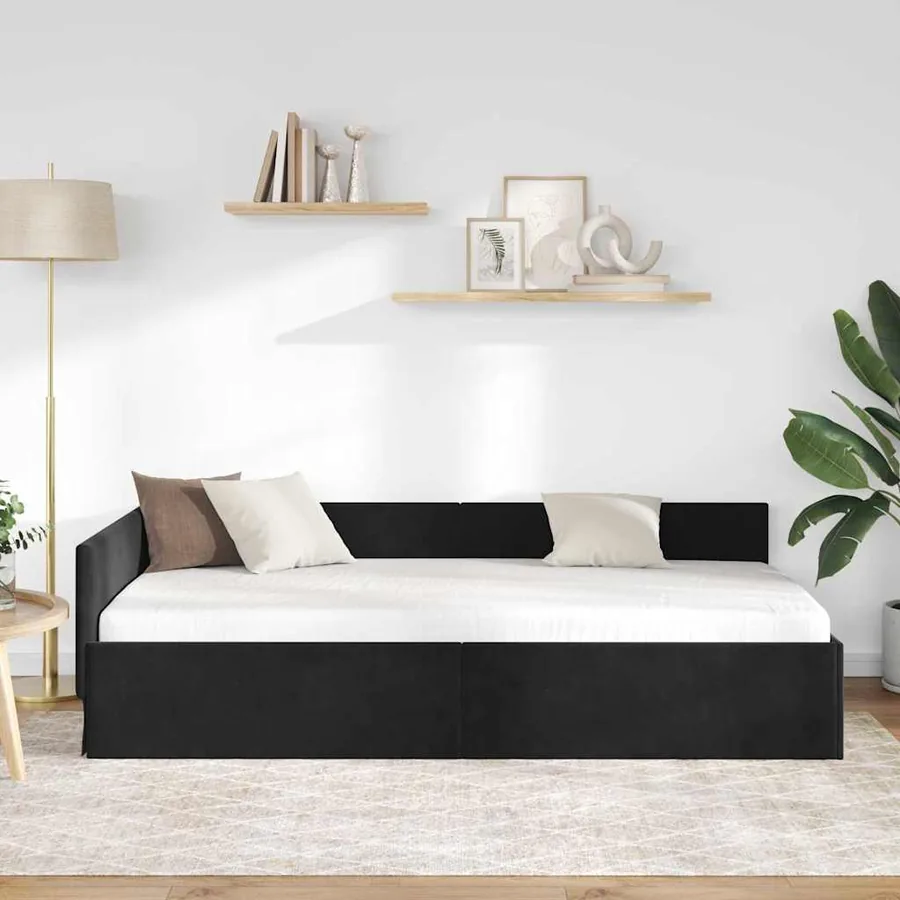 Cadre de lit d'angle Noir 90 cm x 200 cm Velours - 3