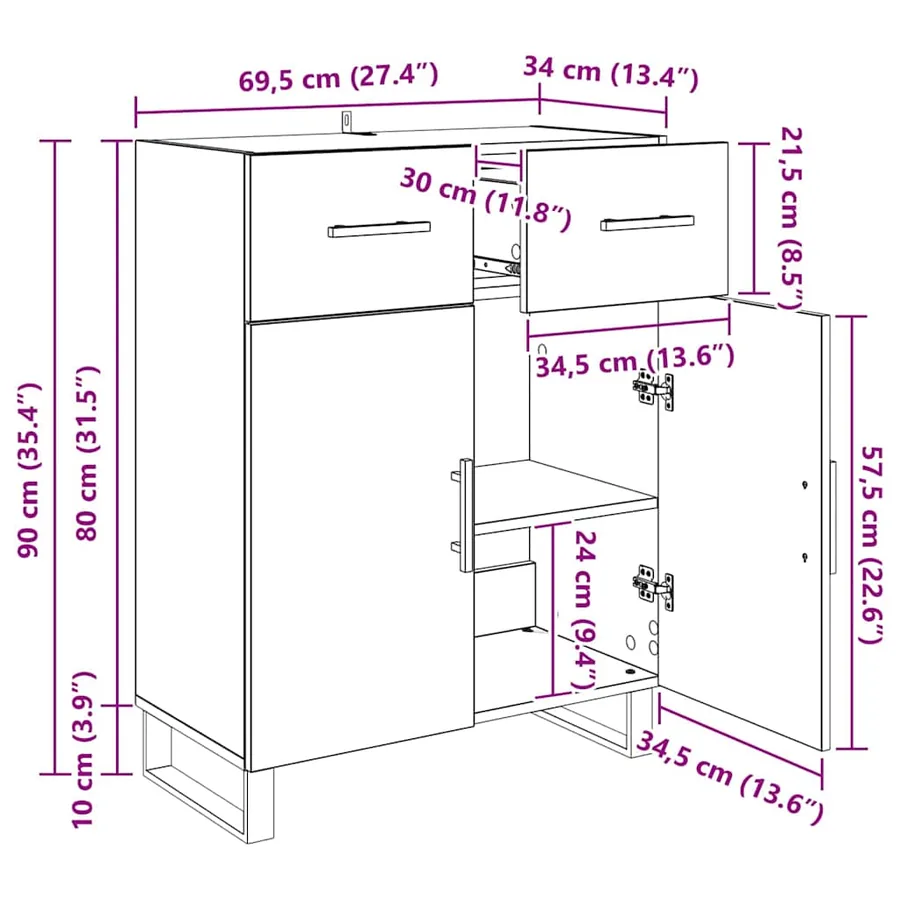 Buffet Chêne noir 69,5 x 34 x 90 cm Bois d'ingénierie - 13
