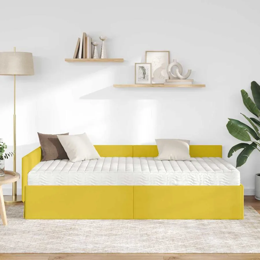 Cadre de lit d'angle avec matelas Autre 2 pcs Vert Velours - 3