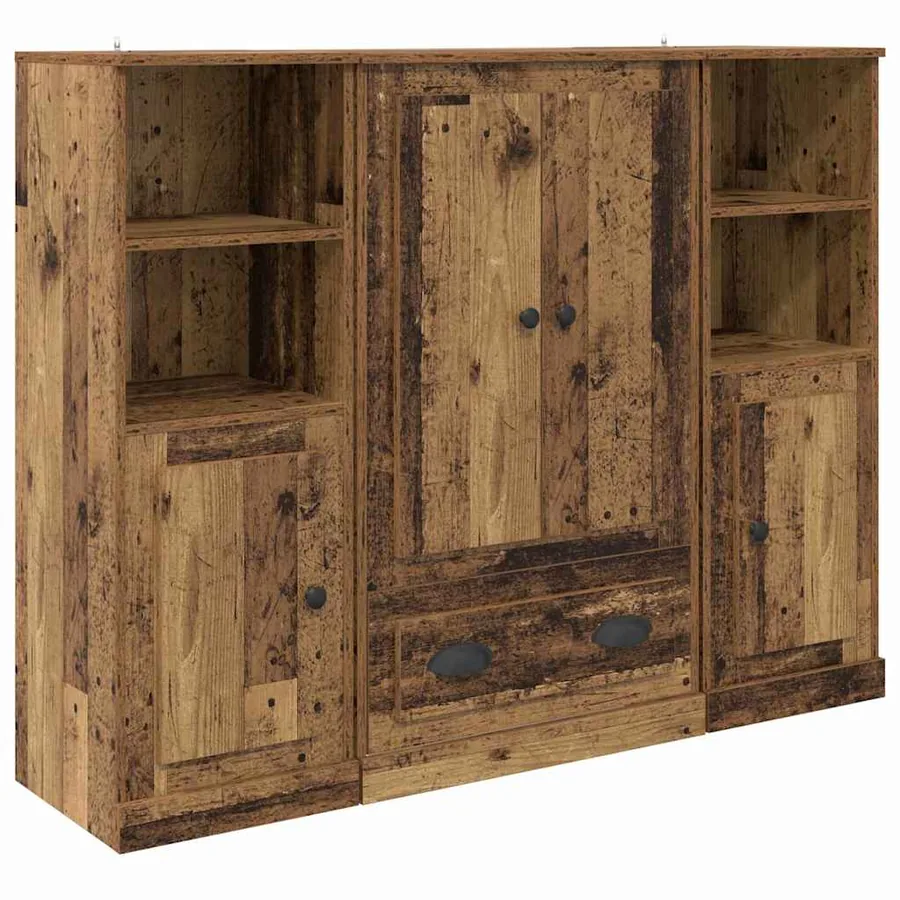Haut Armoire avec tiroir 3 pcs Bois Ancien Bois d'ingénierie - 5
