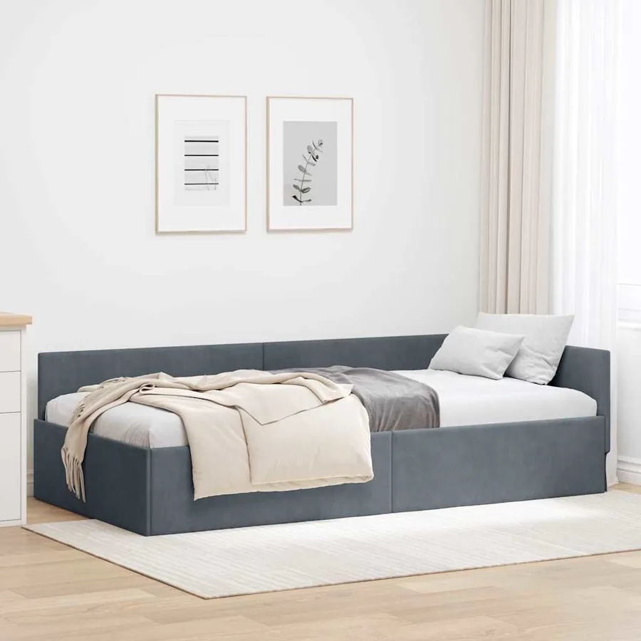 Cadre de lit d'angle Gris foncé 100 cm x 200 cm Velours