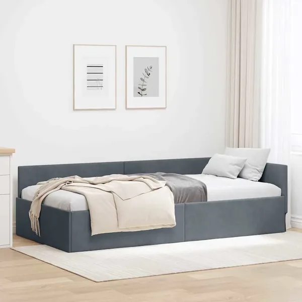 Cadre de lit d'angle Gris foncé 100 cm x 200 cm Velours