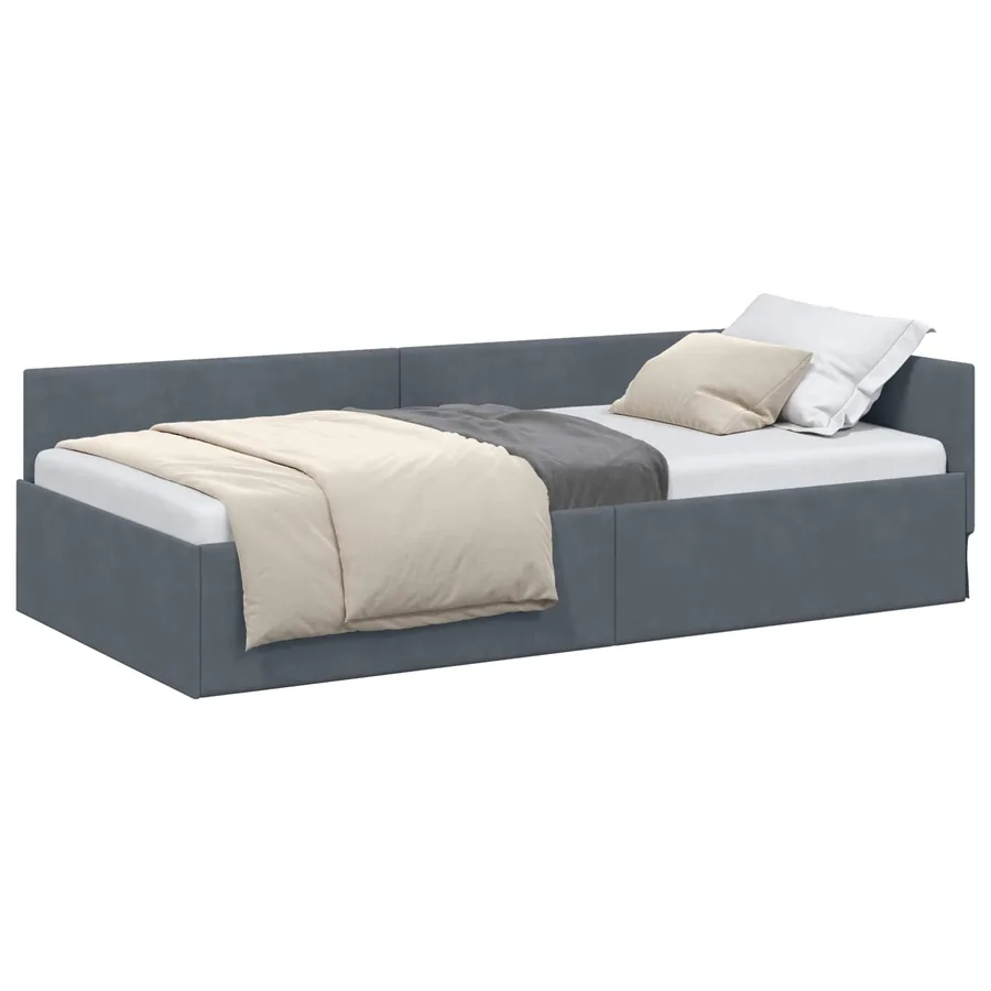 Cadre de lit d'angle Gris foncé 100 cm x 200 cm Velours - 2