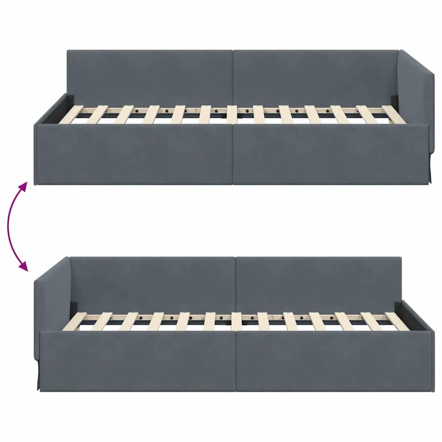 Cadre de lit d'angle Gris foncé 100 cm x 200 cm Velours - 9