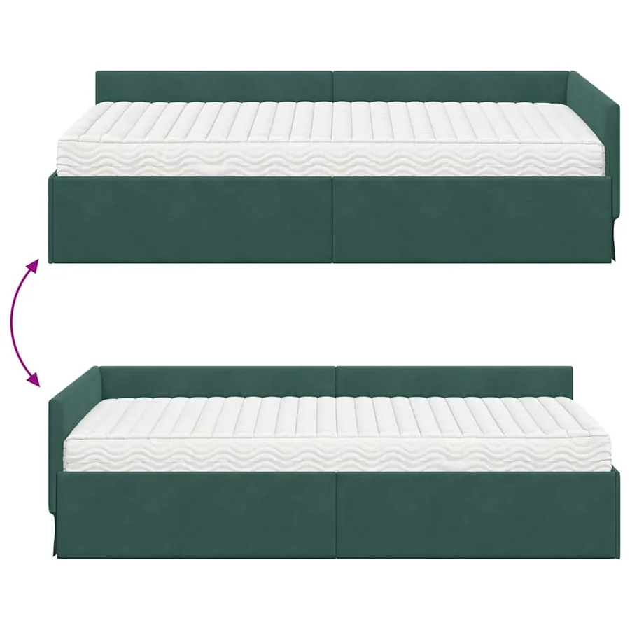 Cadre de lit d'angle avec matelas Autre 2 pcs Vert Velours - 12