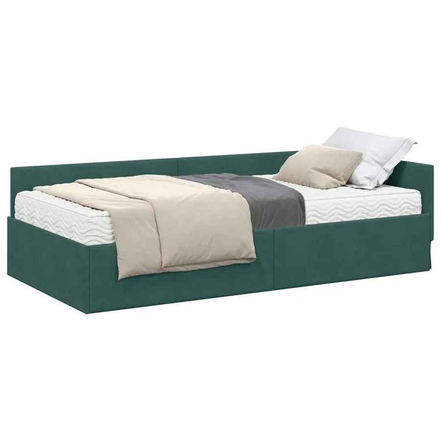 Cadre de lit d'angle avec matelas Autre 2 pcs Vert Velours - 2