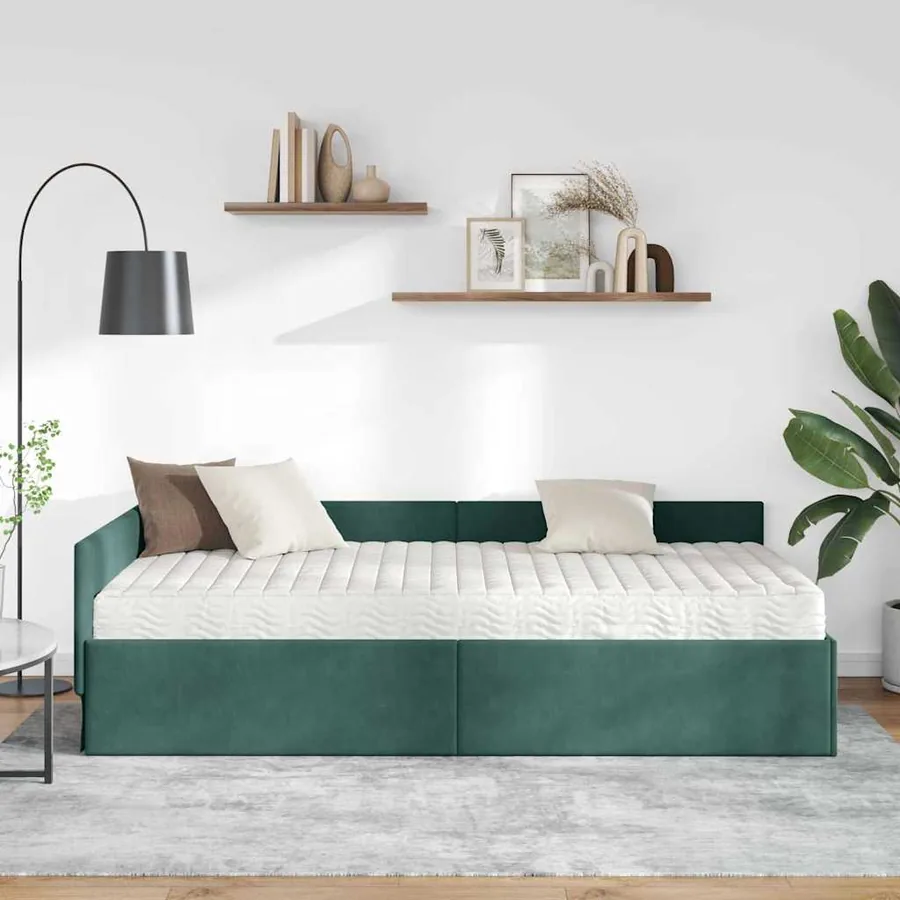 Cadre de lit d'angle avec matelas Autre 2 pcs Vert Velours - 3